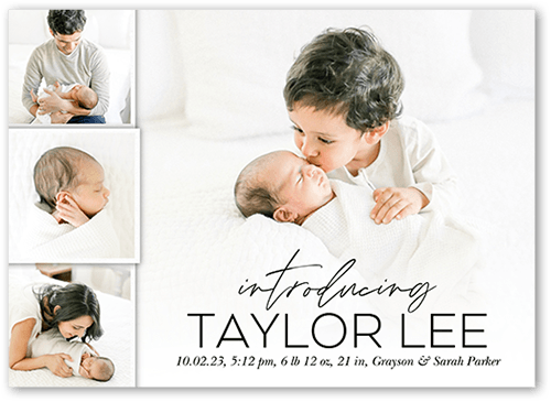 Modern Introduction Birth Announcement, White, 5x7 Flat, Matte, Signature Smooth Cardstock, Square