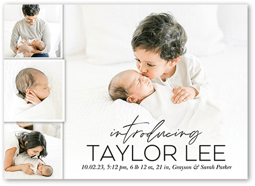 Modern Introduction Birth Announcement, White, 5x7 Flat, Luxe Double-Thick Cardstock, Square