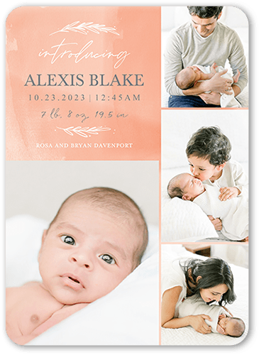 Watercolor Beginnings Birth Announcement, Beige, 5x7 Flat, Matte, Signature Smooth Cardstock, Rounded