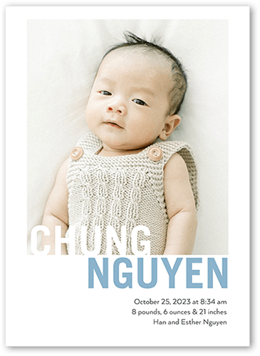 Namesake Overlay Birth Announcement, White, 5x7 Flat, 100% Recycled Cardstock , Square, White