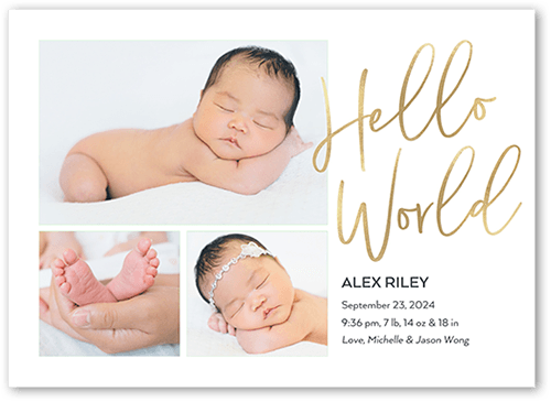 Welcome To The World Birth Announcement, White, 5x7, Pearl Shimmer Cardstock, Square