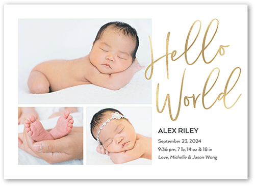 Welcome To The World Birth Announcement, White, 5x7 Flat, Matte, Signature Smooth Cardstock, Square