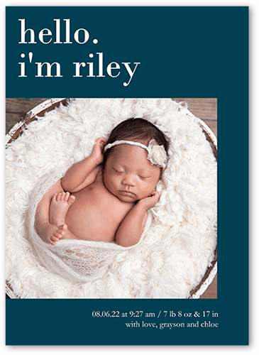 Hello I Am Birth Announcement, none, Blue, 5x7 Flat, Luxe Double-Thick Cardstock, Square