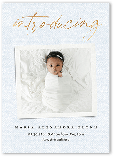 Introducing Memories Birth Announcement, Blue, 5x7 Flat, 100% Recycled Cardstock , Square, Light Blue