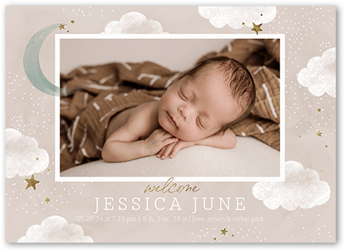 Tranquil Moon Birth Announcement, Beige, 5x7 Flat, Standard Smooth Cardstock, Square