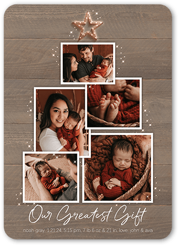 Tree Frames Birth Announcement, Beige, 5x7 Flat, Standard Smooth Cardstock, Rounded