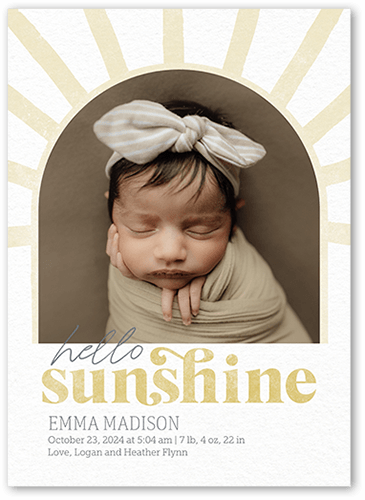 Sunny Rays Birth Announcement, Beige, 5x7 Flat, Matte, Pearl Shimmer Cardstock, Square, White