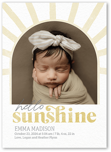 Sunny Rays Birth Announcement, Beige, 5x7 Flat, Luxe Double-Thick Cardstock, Square, Champagne
