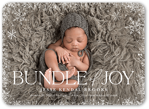 Bundled Joy Birth Announcement, White, 5x7 Flat, Standard Smooth Cardstock, Rounded