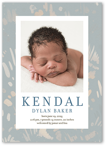 Painted Pattern Birth Announcement, Grey, 5x7 Flat, Pearl Shimmer Cardstock, Square