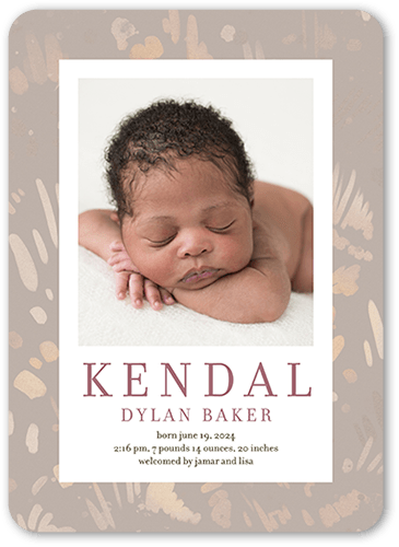 Painted Pattern Birth Announcement, Beige, 5x7 Flat, Standard Smooth Cardstock, Rounded