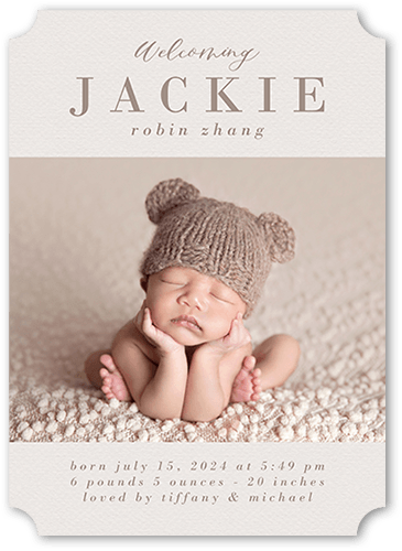 Pastel Welcome Birth Announcement, Grey, 5x7 Flat, Pearl Shimmer Cardstock, Ticket