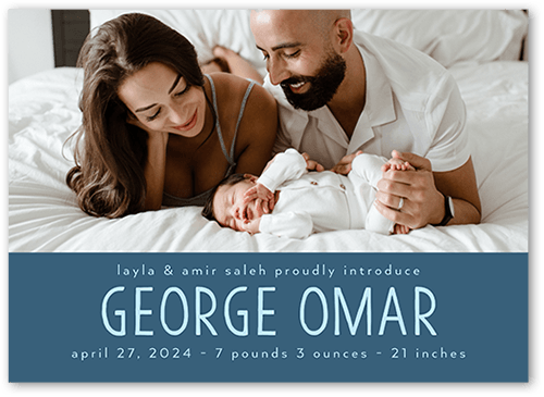 Bright Welcome Birth Announcement, none, Blue, 5x7 Flat, Pearl Shimmer Cardstock, Square