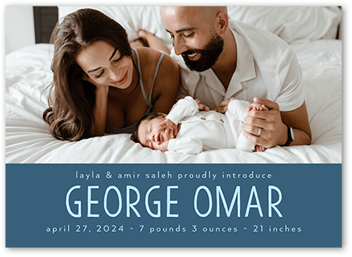 Bright Welcome Birth Announcement, none, Blue, 5x7 Flat, Matte, Signature Smooth Cardstock, Square