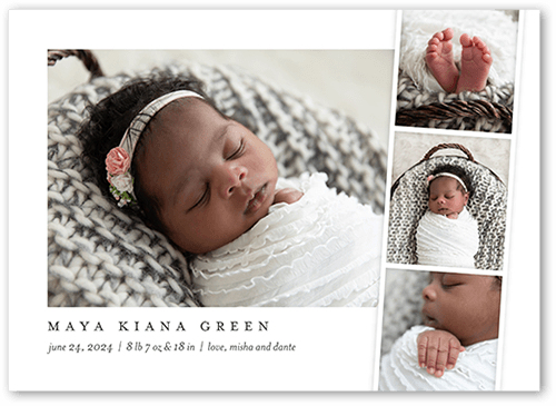 Minimal Filmstrip Birth Announcement, White, none, 5x7 Flat, Pearl Shimmer Cardstock, Square