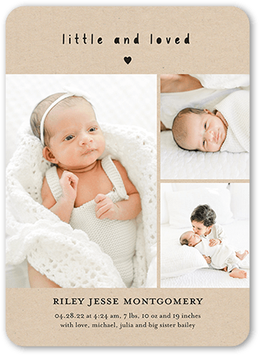 Little and Loved Birth Announcement, Beige, 5x7 Flat, Pearl Shimmer Cardstock, Rounded