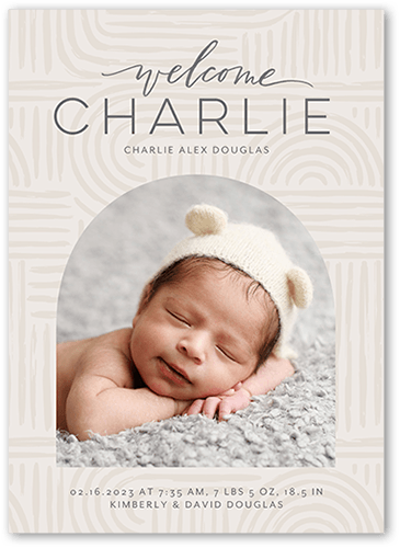 Patterned Arch Birth Announcement, Beige, 5x7 Flat, Standard Smooth Cardstock, Square