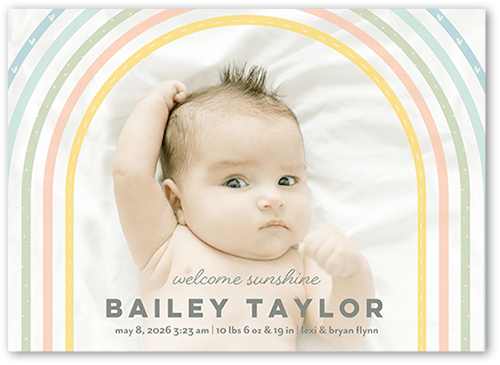 Over The Rainbow Birth Announcement, White, 5x7 Flat, Pearl Shimmer Cardstock, Square