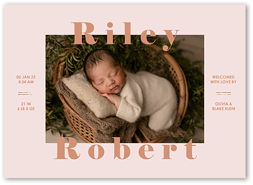 Big Proud Name Birth Announcement, Beige, 5x7 Flat, Write Your Own, Luxe Double-Thick Cardstock, Square