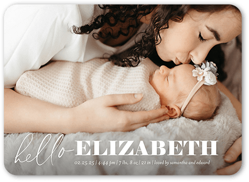 Natural Greeting Birth Announcement, White, 5x7 Flat, Matte, Signature Smooth Cardstock, Rounded, White