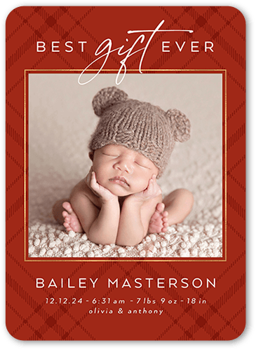Unequaled Gift Birth Announcement, Red, 5x7 Flat, Standard Smooth Cardstock, Rounded, Cinnamon