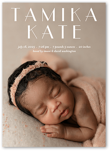 Graceful Name Birth Announcement, White, 5x7 Flat, Write Your Own Greeting, Matte, Signature Smooth Cardstock, Square, White