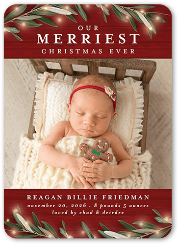 Our New Gift Birth Announcement, Red, 5x7 Flat, Write Your Own Greeting, Matte, Signature Smooth Cardstock, Rounded