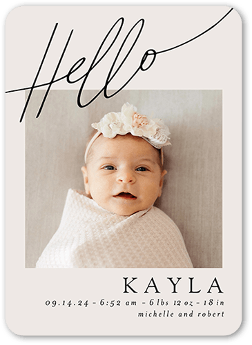 Elegant Howdy Birth Announcement, Grey, 5x7 Flat, 100% Recycled Cardstock , Rounded