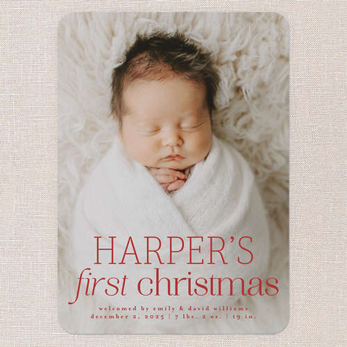 First One Birth Announcement, Red, none, 5x7 Flat, Standard Smooth Cardstock, Rounded, Red