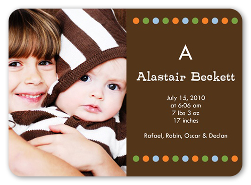 Initial Dot Birth Announcement, Brown, Standard Smooth Cardstock, Rounded