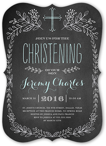 Chalkboard Christening Boy Baptism Invitation, Grey, Pearl Shimmer Cardstock, Bracket