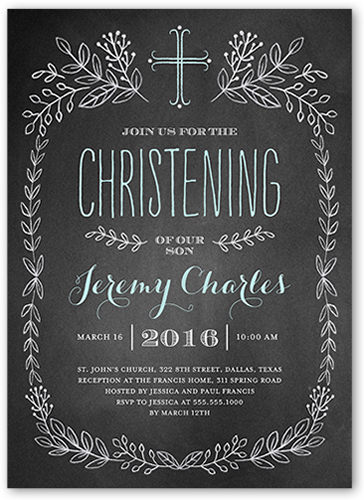 Chalkboard Christening Boy Baptism Invitation, Grey, Luxe Double-Thick Cardstock, Square, Charcoal