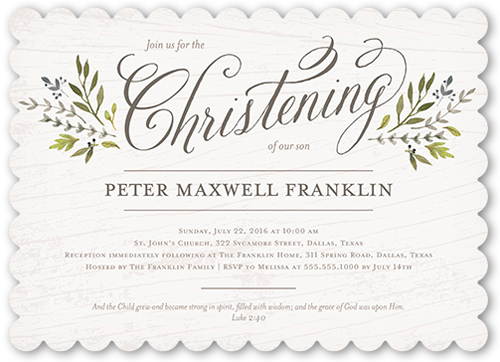 Blessed Branches Boy Baptism Invitation, Grey, Matte, Signature Smooth Cardstock, Scallop