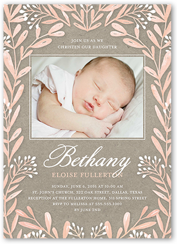 Rustic Frame Girl Baptism Invitation, Pink, Luxe Double-Thick Cardstock, Square