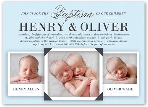Precious Twin Boys Baptism Invitation, Blue, 100% Recycled Cardstock , Square