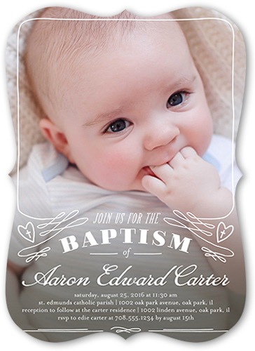 Simple And Sweet Baptism Invitation, White, Pearl Shimmer Cardstock, Bracket