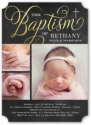 Special Christening Baptism Invitation, Grey, Pearl Shimmer Cardstock, Ticket