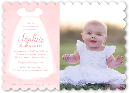 Little Christening Baptism Invitation, Pink, Pearl Shimmer Cardstock, Scallop