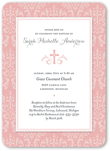 Damask Border Girl 5x7 Baptism Invitations | Shutterfly