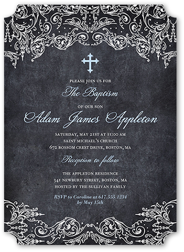 Divine Chalk Boy Baptism Invitation, Blue, Pearl Shimmer Cardstock, Ticket