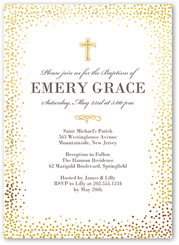 Dotted Triumph Baptism Invitation, White, Pearl Shimmer Cardstock, Square