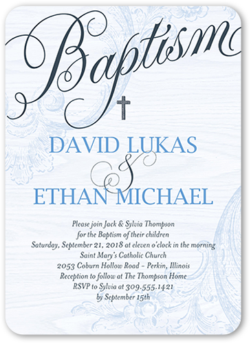 Bonded Christening Boy Baptism Invitation, Blue, Pearl Shimmer Cardstock, Rounded