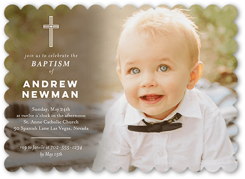 Delightful Blessings Baptism Invitation, White, 5x7, Pearl Shimmer Cardstock, Scallop