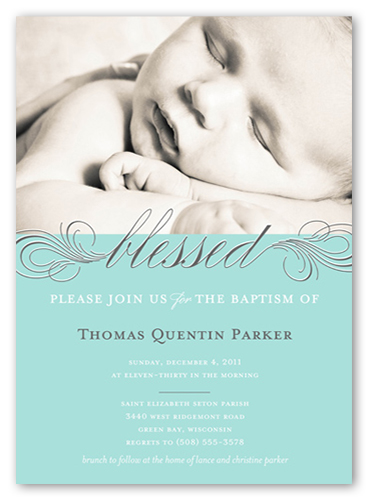 Little Blessed Blue Baptism Invitation, Blue, Luxe Double-Thick Cardstock, Square