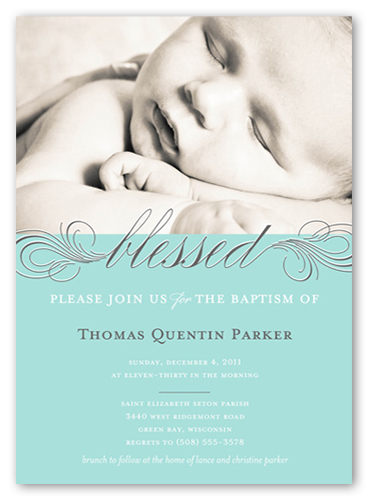 Little Blessed Blue Baptism Invitation, Blue, 100% Recycled Cardstock , Square