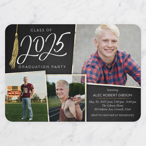 Extraordinary Tassel Graduation Invitation, Grey, Standard Smooth Cardstock, Rounded