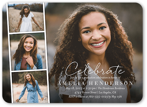 Filmstrip Festivity Graduation Invitation, White, none, 5x7, Pearl Shimmer Cardstock, Rounded