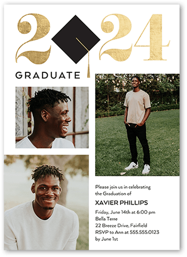 Iconic Cap Graduation Invitation, White, 5x7 Flat, Standard Smooth Cardstock, Square