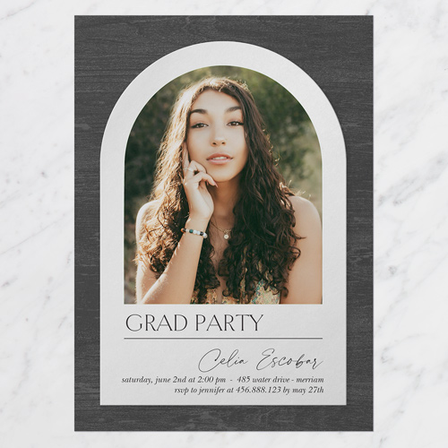 Textured Arch Graduation Invitation, Black, 5x7 Flat, Write Your Own Greeting, Standard Smooth Cardstock, Square