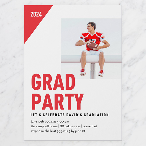 Bold Emphasis Graduation Invitation, White, 5x7 Flat, Pearl Shimmer Cardstock, Square